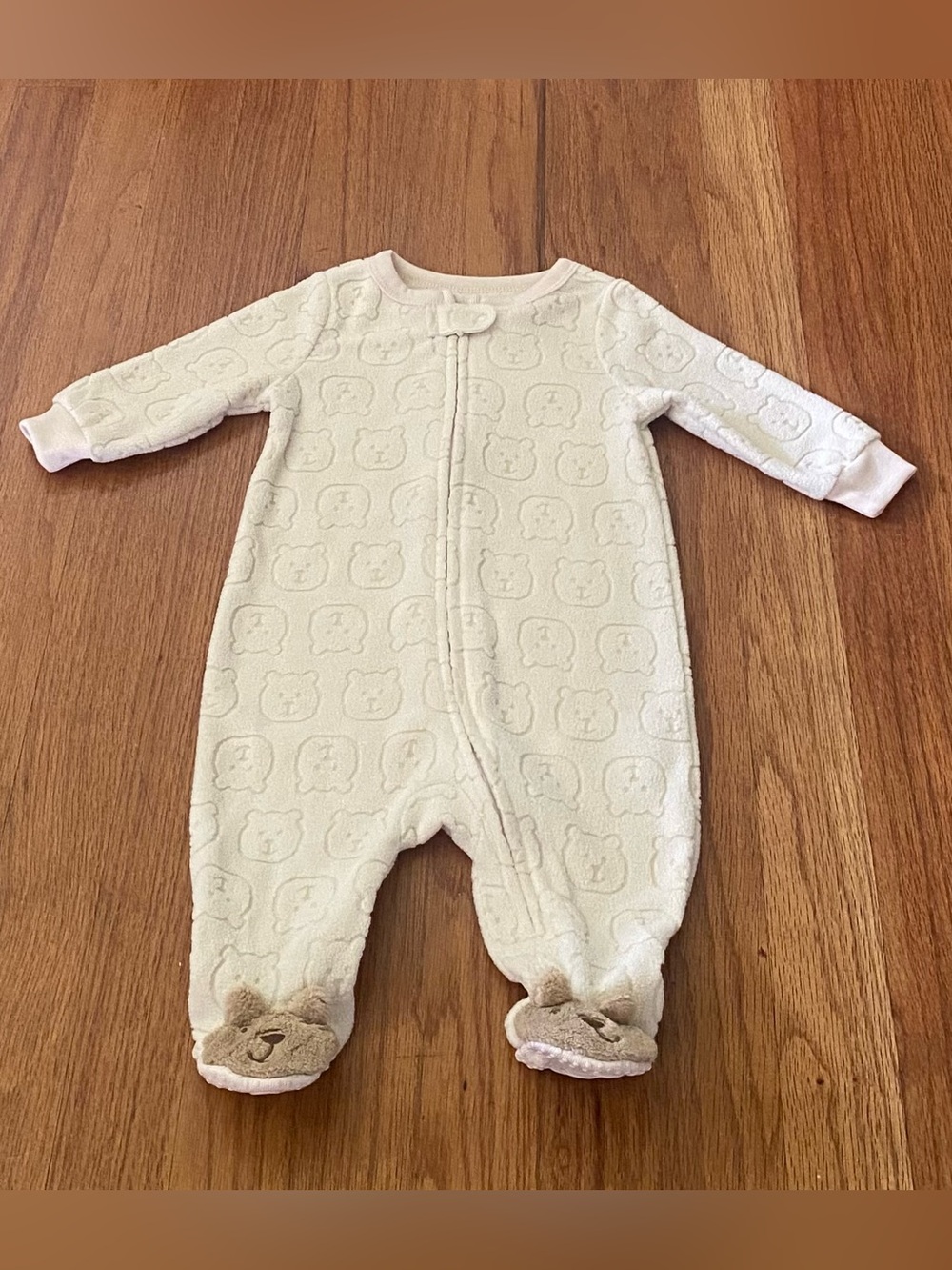 Baby Gap Teddy Print Pajama with Bear Face Plush feet/ Grips